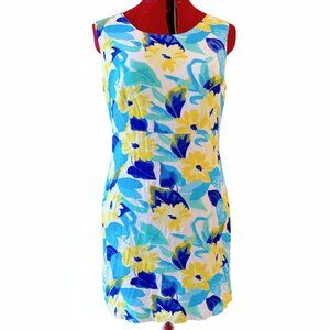 BEDO -  Short summer mini dress - White with bleu green yellow flowers - size 11